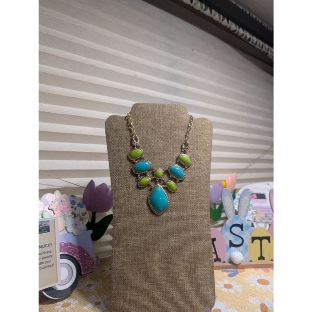 Erica Lyons Vibrant Colorblock Bib Necklace | Turquoise & Lime Green Cabochon S